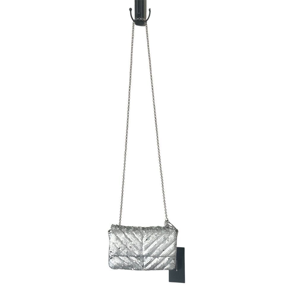 Nicole Miller Silver Sequin Chain Strap Crossbody Small Bag Purse NWT